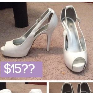 All white high heels
