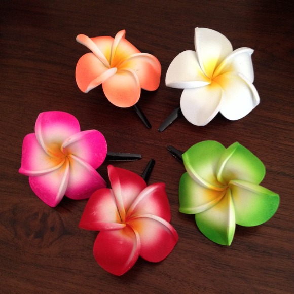 handmade Accessories - Pretty Plumerias set of 5 hair clips!