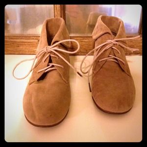 Breckelle suede lace up booties in taupe