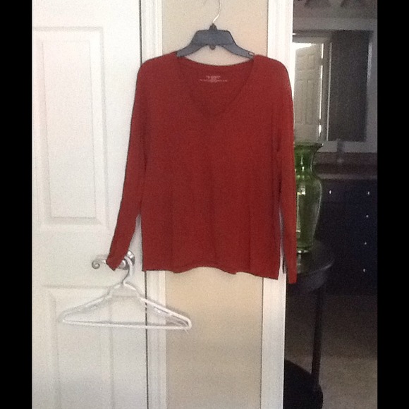 Brick red Long Sleeve V Neck