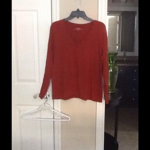 Brick red Long Sleeve V Neck