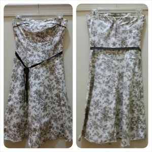 Brown & White Floral Strapless Dress