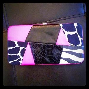 Hot pink and black animal print wallet