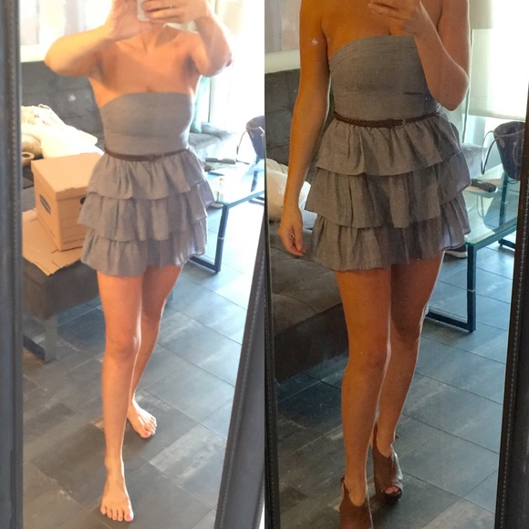 CUTE CHAMBRAY STRAPLESS RUFFLE DRESS - Picture 3 of 4