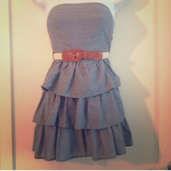 CUTE CHAMBRAY STRAPLESS RUFFLE DRESS - Picture 4 of 4