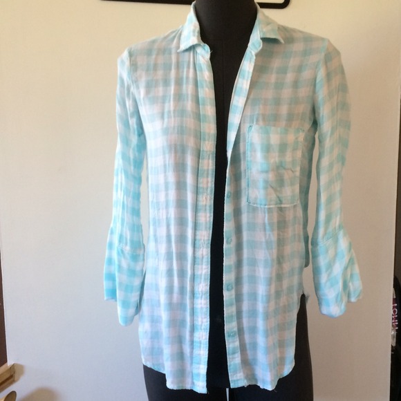 Tops - Mint plaid button down