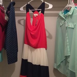 XL Never Worn Coral Cream And Navy Dress