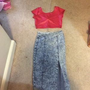 Red faux leather crop top