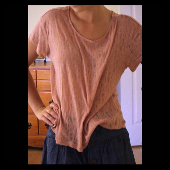 Lace/ knit muted pink short sleeve top