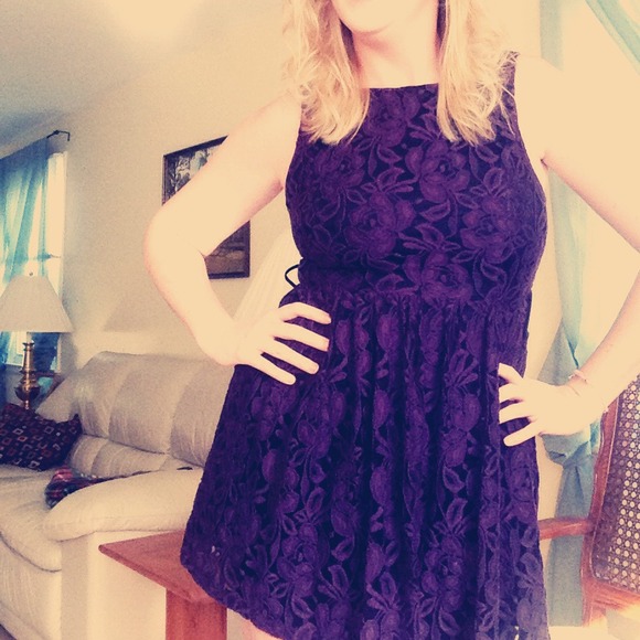 Short Purple Floral Crocheted Cocktail Dress