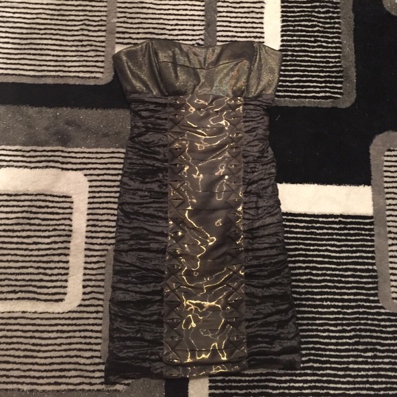 Nicole Miller evening dress in metallic gold/grey