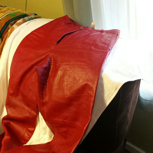 Red leather pants