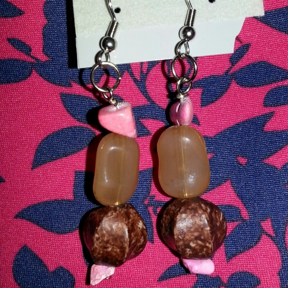 Pink, brown homemade earrings