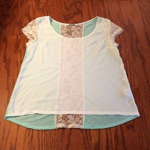 Lace Back Mint & White Top
