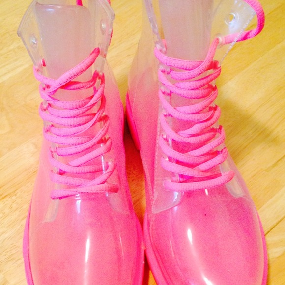 Neon Pink & Clear Rain Boots