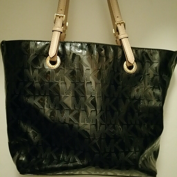 Black Patten Leather Michael Kors Jet Set Tote.