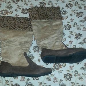 Leopard print tan and brown boots