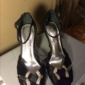 Satin black high heels