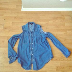 Denim long sleeve off the shoulder button down!