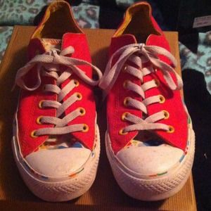 Pink paint splattered Converse