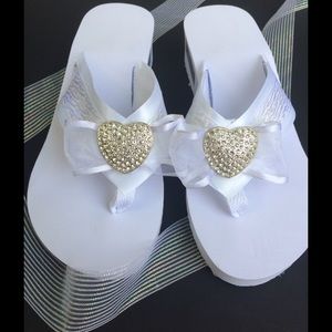 Bridal Flip Flops white wedge sandal shoe