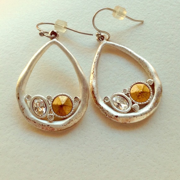 {HP} Silver crystal bronze boho drop hook earrings