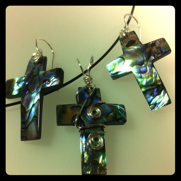 GF8 Gorgeous Abalone set with silver wire wrapping - Picture 1 of 4