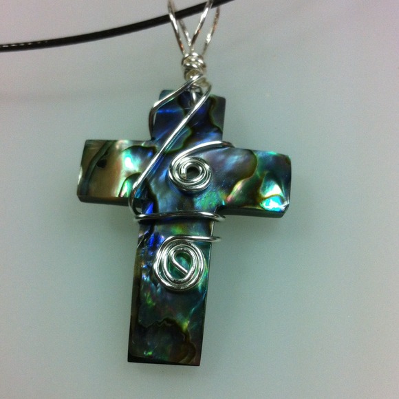 GF8 Gorgeous Abalone set with silver wire wrapping - Picture 2 of 4