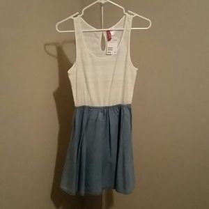 H&M White Lace Tank Top w/ Attached Chambray Skirt