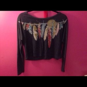 Grey Feather Long Sleeve Shirt from Forever 21