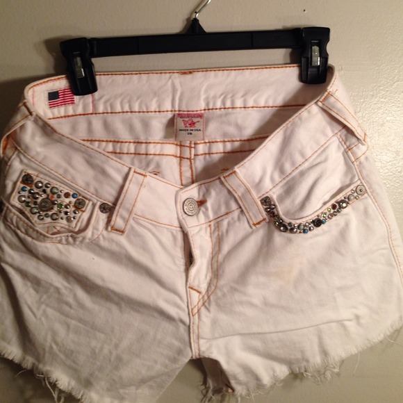 True Religion shorts in white with Swarovski crys