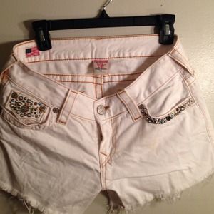 True Religion shorts in white with Swarovski crys