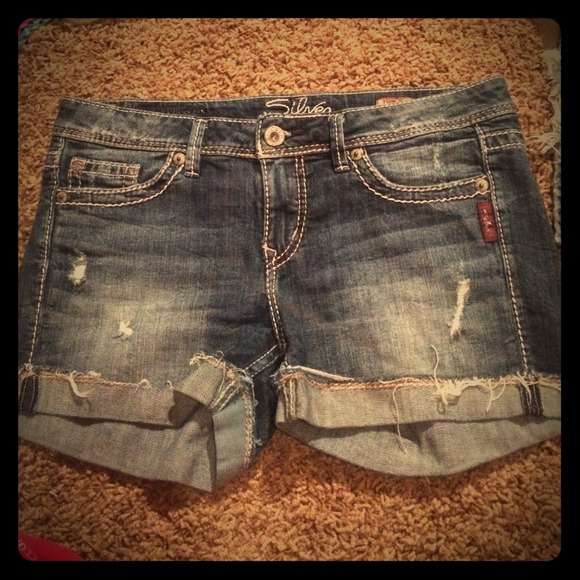 Silver denim shorts