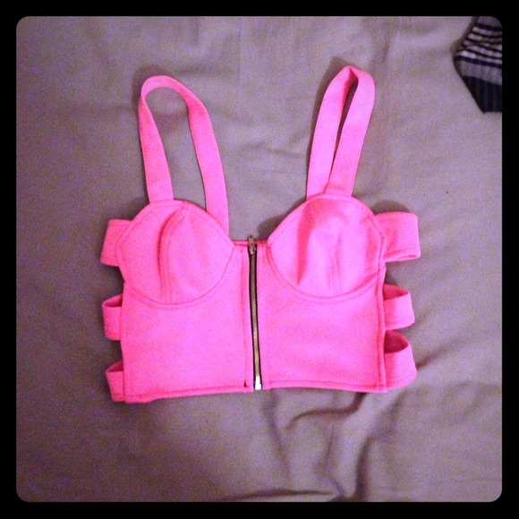 Hot pink cutout crop top
