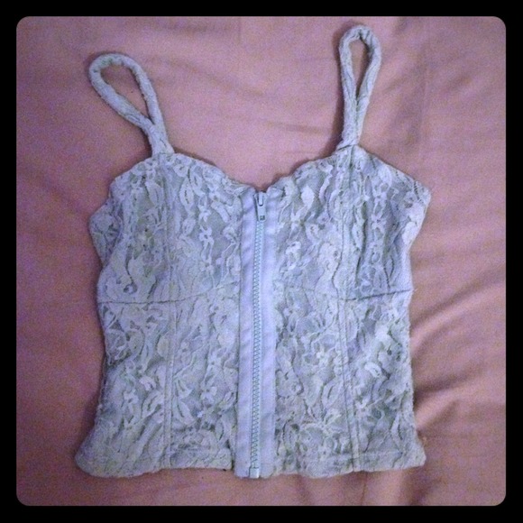Zipper front lace crop top
