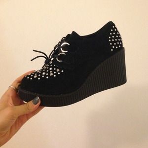 creeper style bejeweled heels