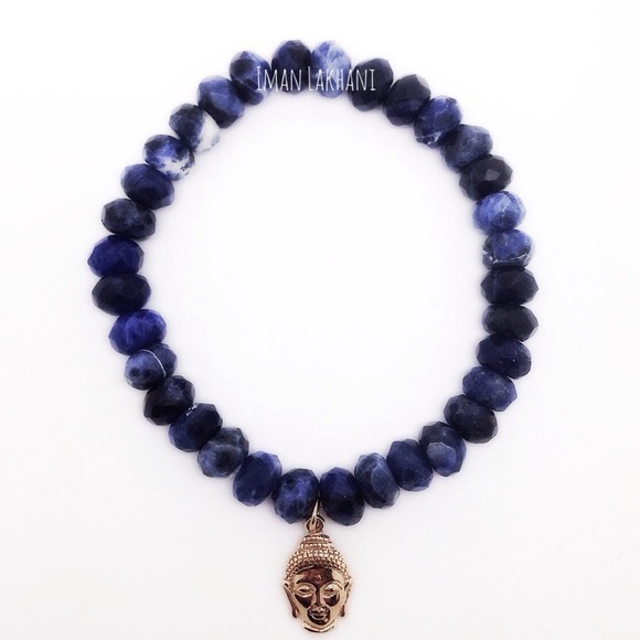 Sodalite bead Buddha charm bracelet