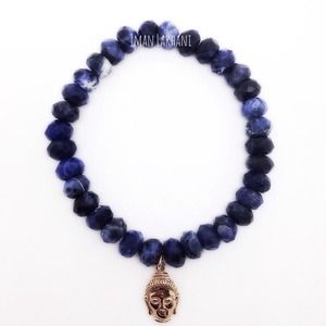 Sodalite bead Buddha charm bracelet