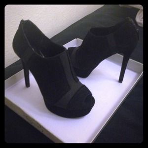 Black suede open toe booties! Mint condition!