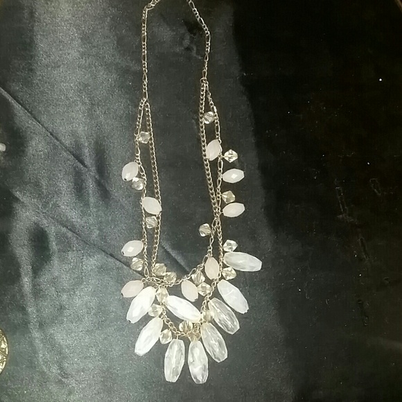 Double chain stone necklace.