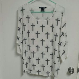 White cross print sweater