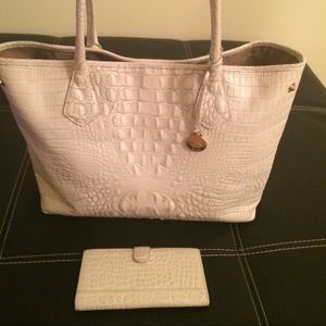 Brahmin White Tote with matching wallet