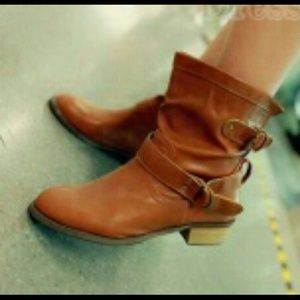 Brown short faux leather boots