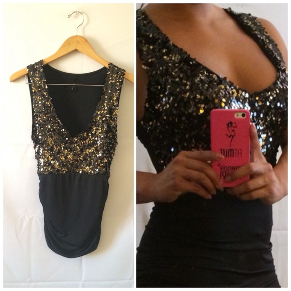 Sequined top black and gold