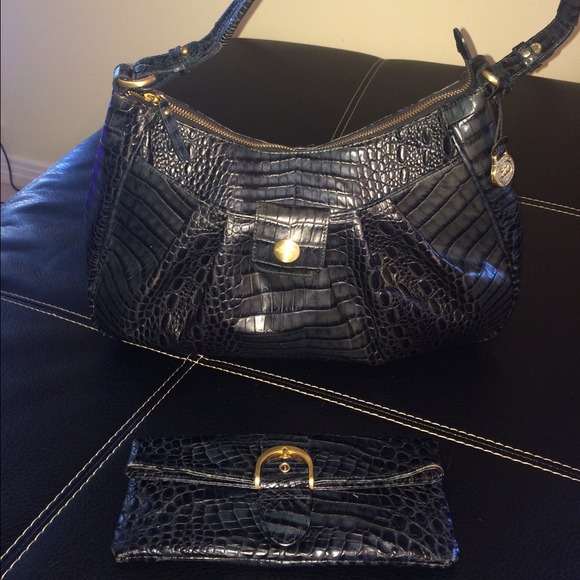 Navy Blue Brahmin Handbag and Matching Wrislet