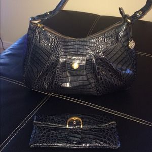 Navy Blue Brahmin Handbag and Matching Wrislet