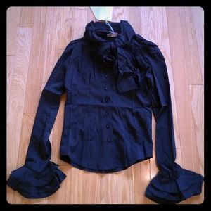 A modern style long sleeve bow tie blouse.