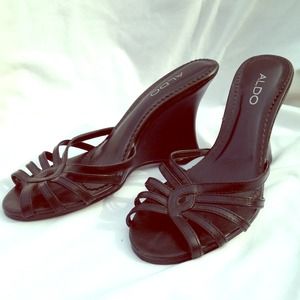 Aldo Black High Heel Wedge Sandals