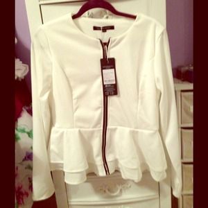 White Peplum Zippered Jacket