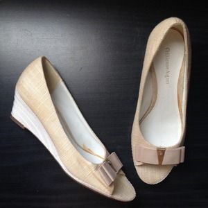 Beige Peep Toe Wedges